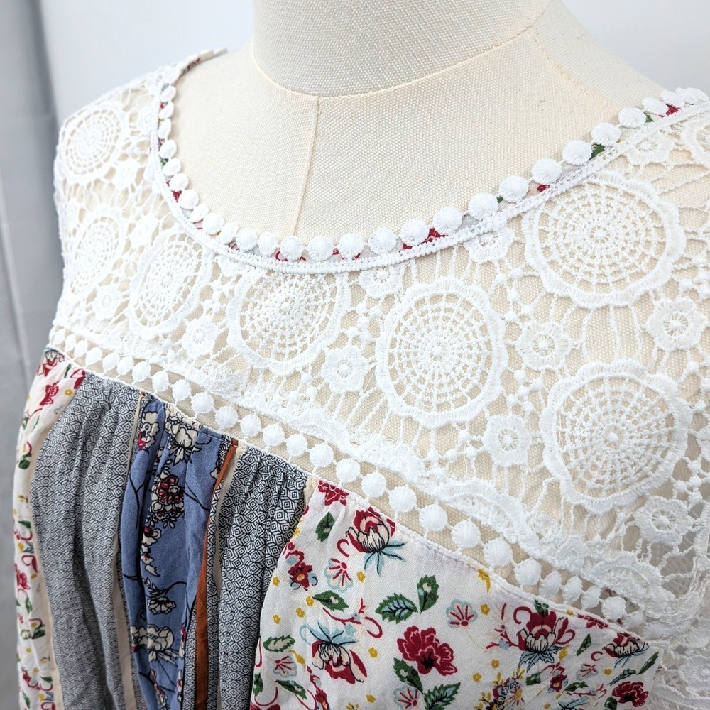 Cottagecore Lace Yoke Patchwork Tunic Romantic Bo… - image 12